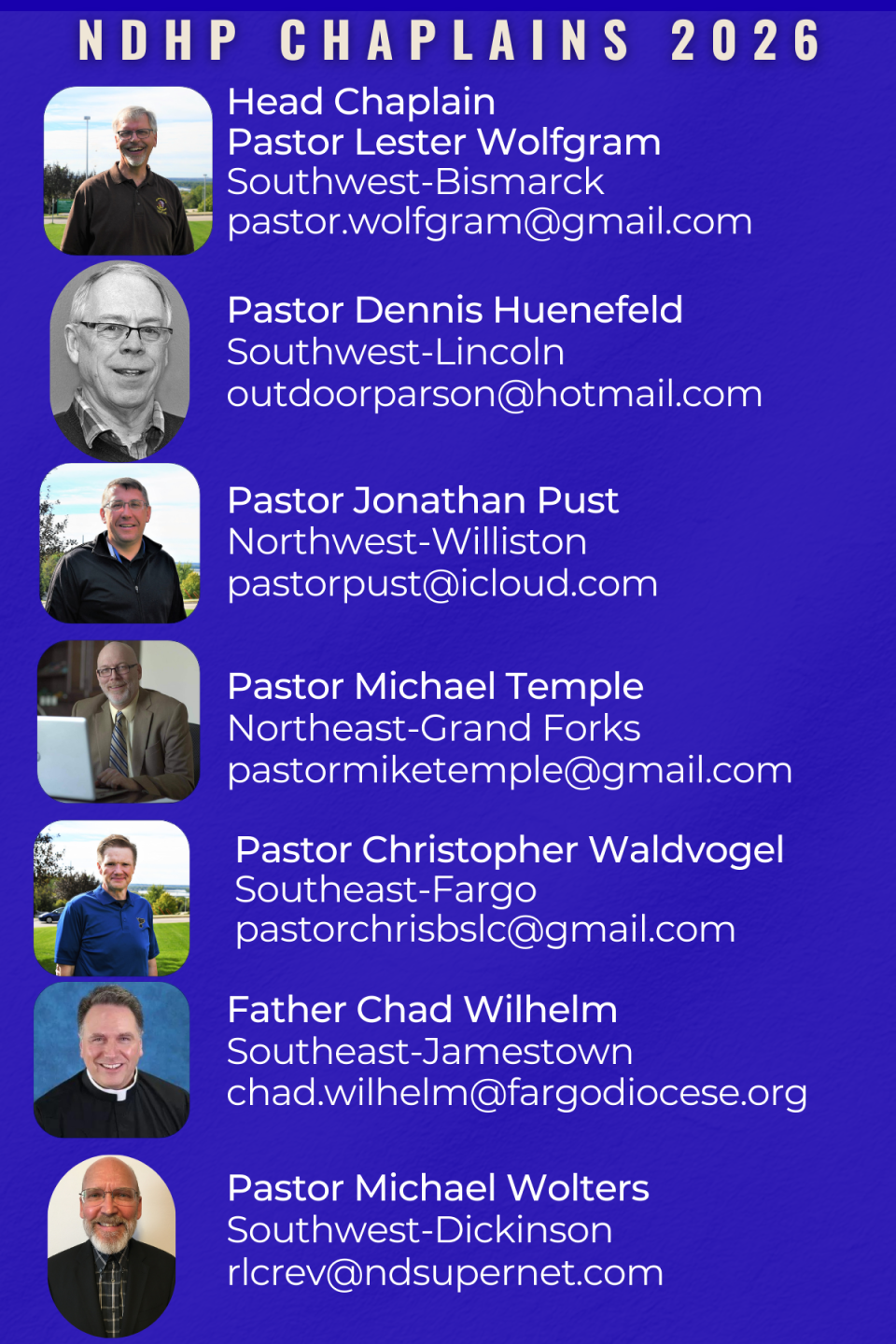 email and names of the NDHP Chaplains