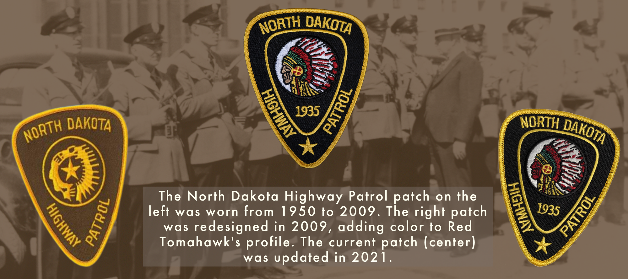 The three historical patches of the North Dakota Highway Patrol